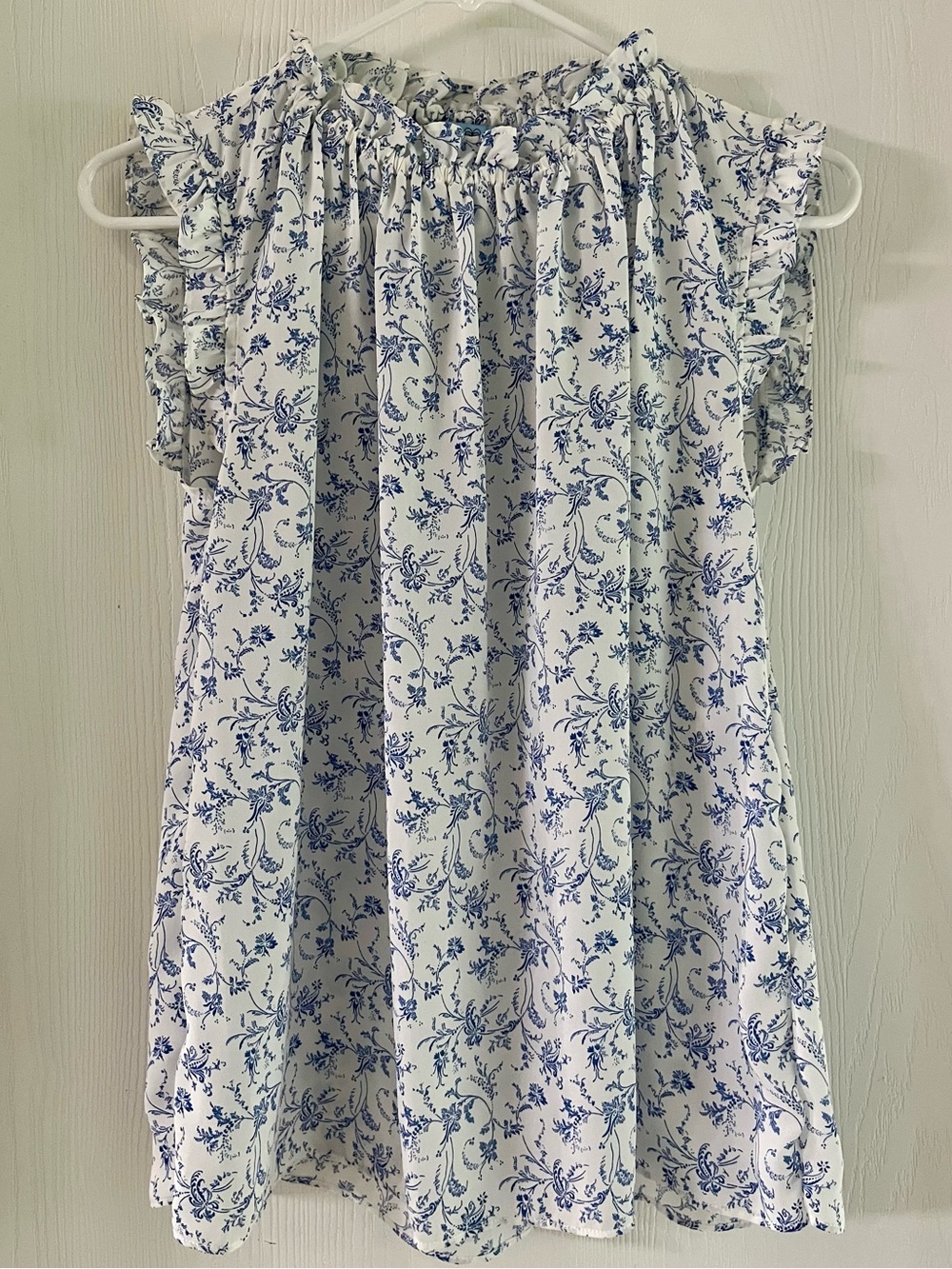 Blue and White Floral Print Blouse